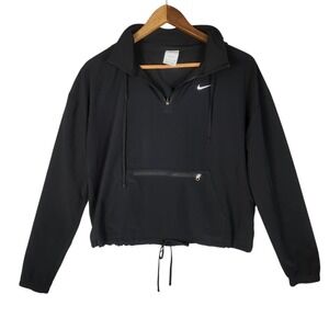 Nike Quarter Zip Jacket Women's S Black Dri-FIT Hooded Windbreaker Pullover